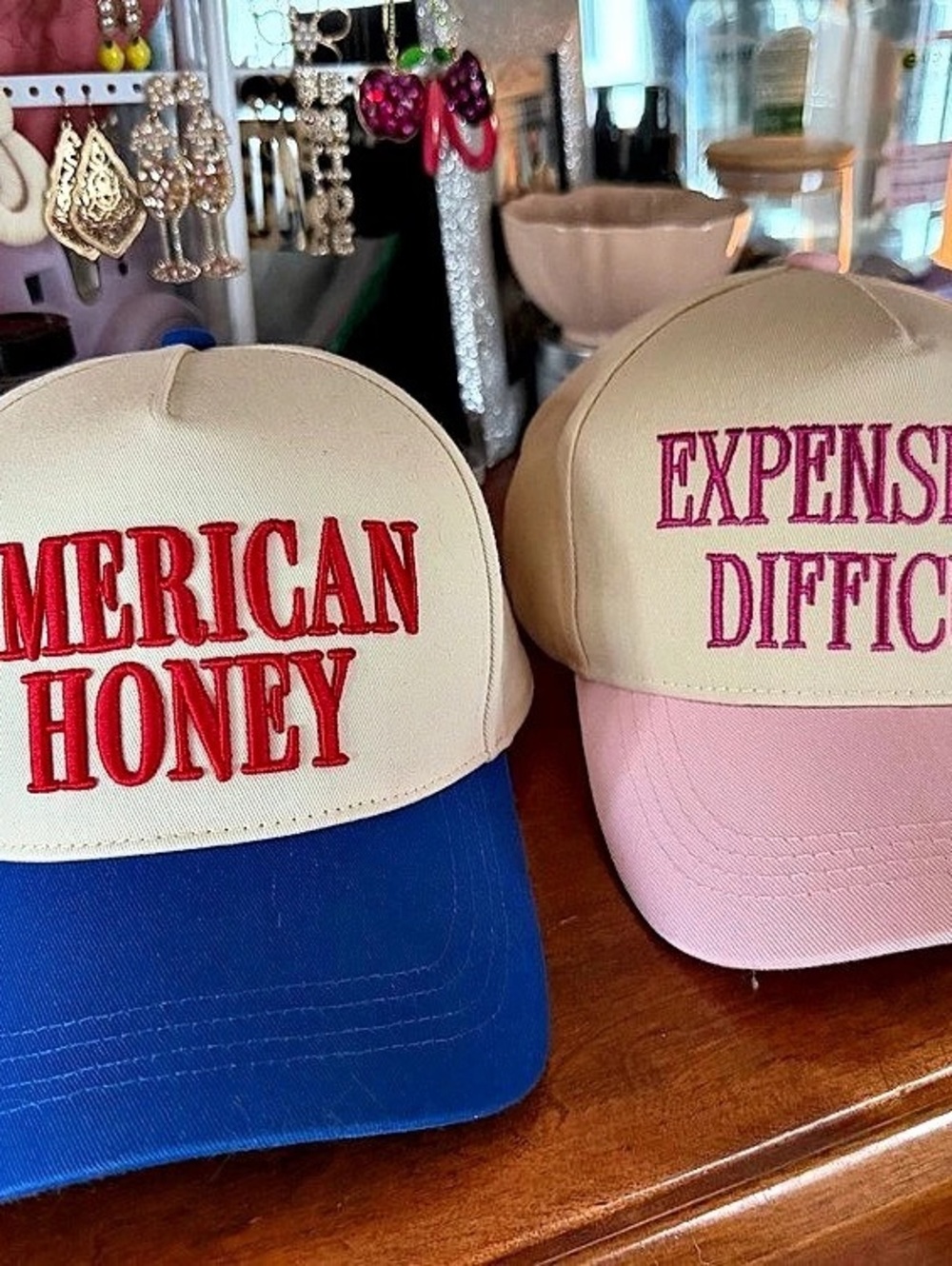 American Honey Vintage Trucker Hat Blue & Pink expensive hat
